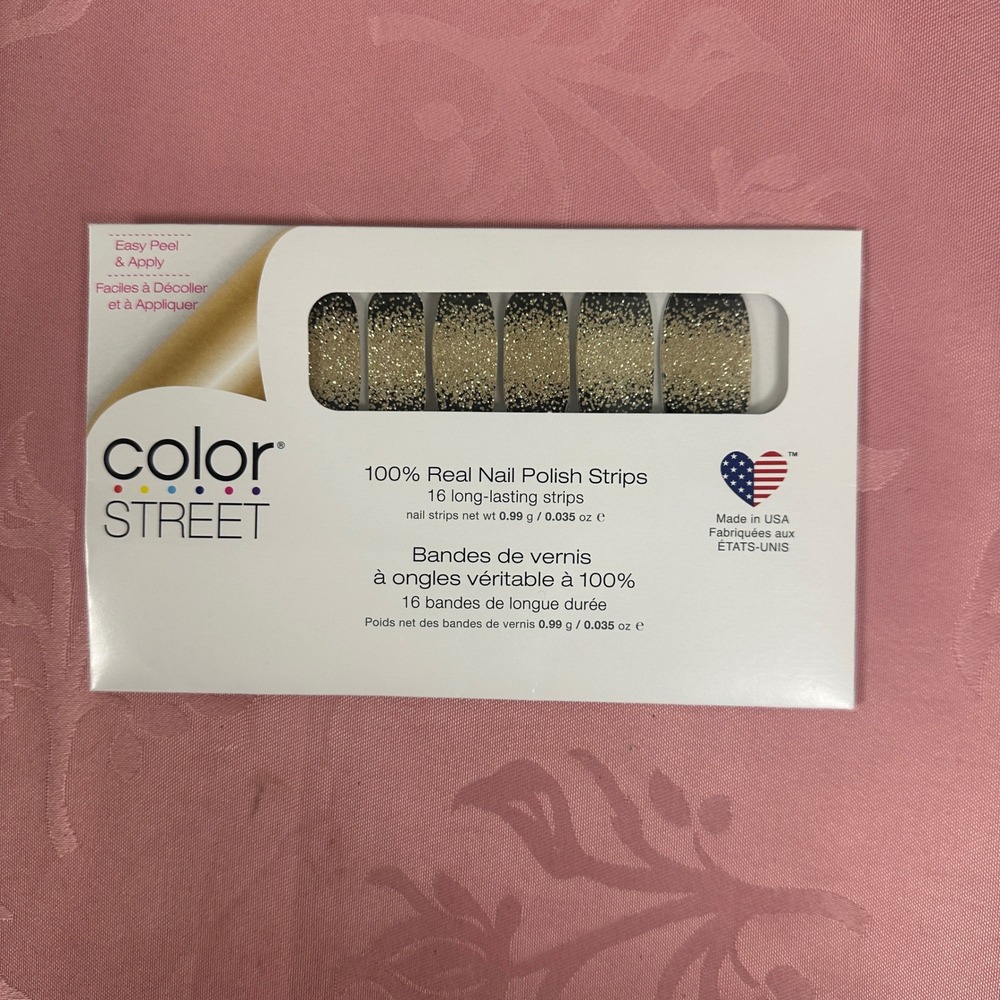 Color Street Ring It In Nail Polish Strips Black Gold Glitter Ombre FDG378 New